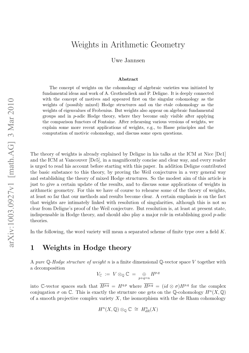 Weights in Arithmetic Geometry