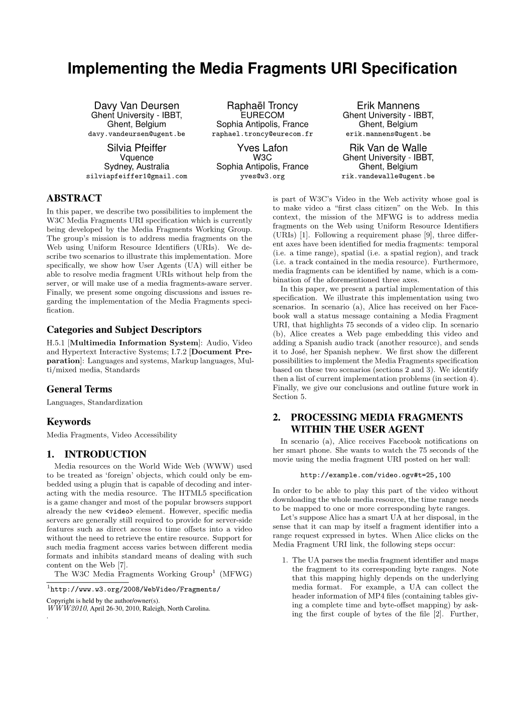 Implementing the Media Fragments URI Specification