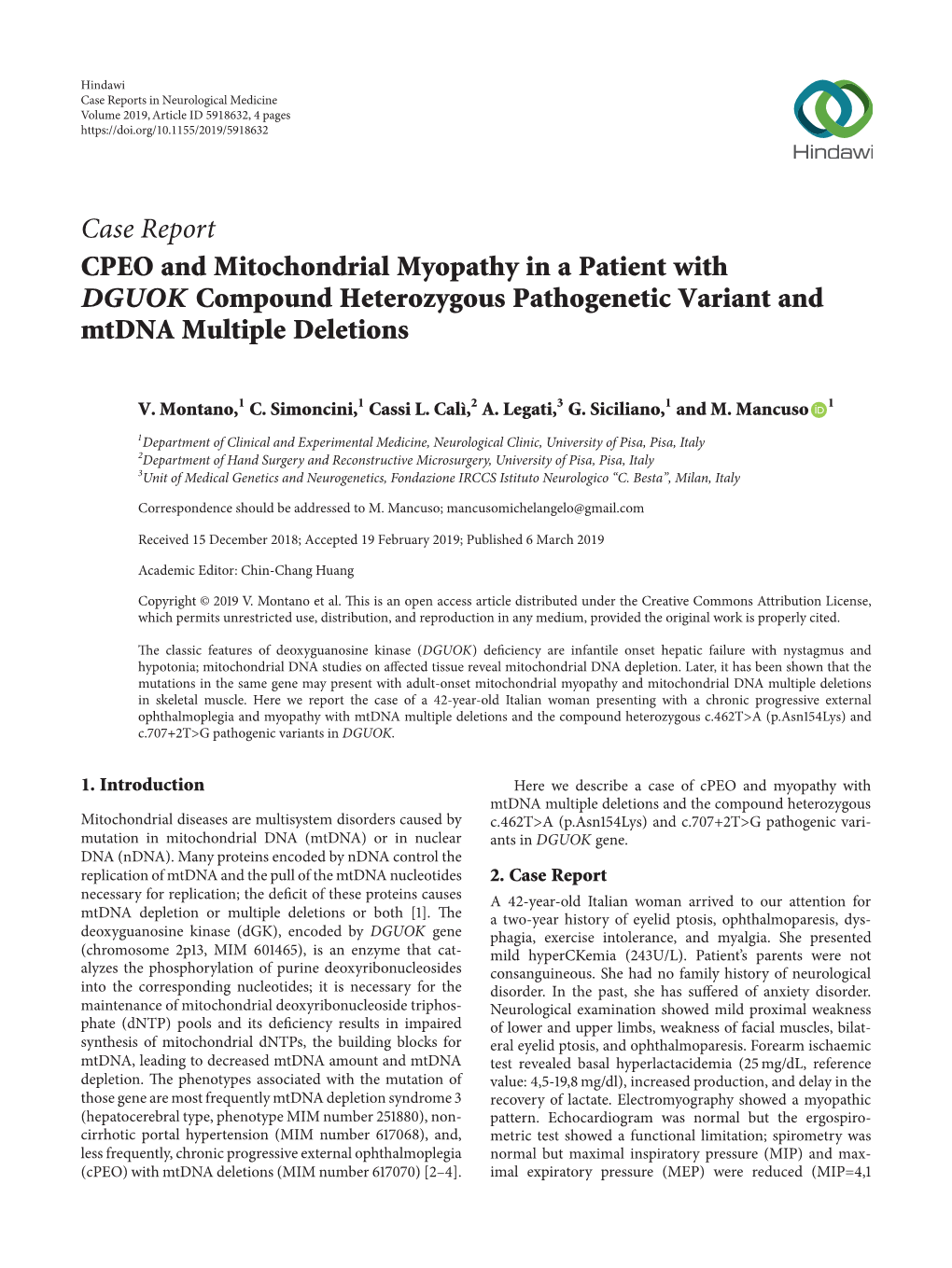 CPEO and Mitochondrial Myopathy in a Patient with DGUOK Compound Heterozygous Pathogenetic Variant and Mtdna Multiple Deletions