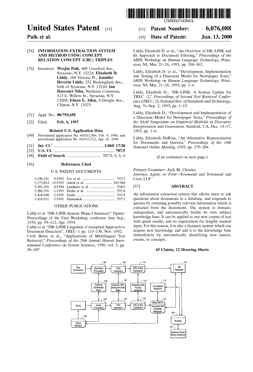 United States Patent 19 11 Patent Number: 6,076,088 Paik Et Al