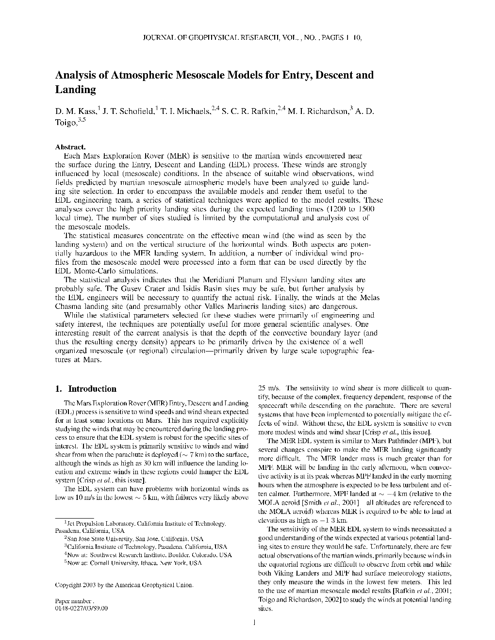 Analysis of Atmospheric Mesoscale Models for Entry, Descent and Landing