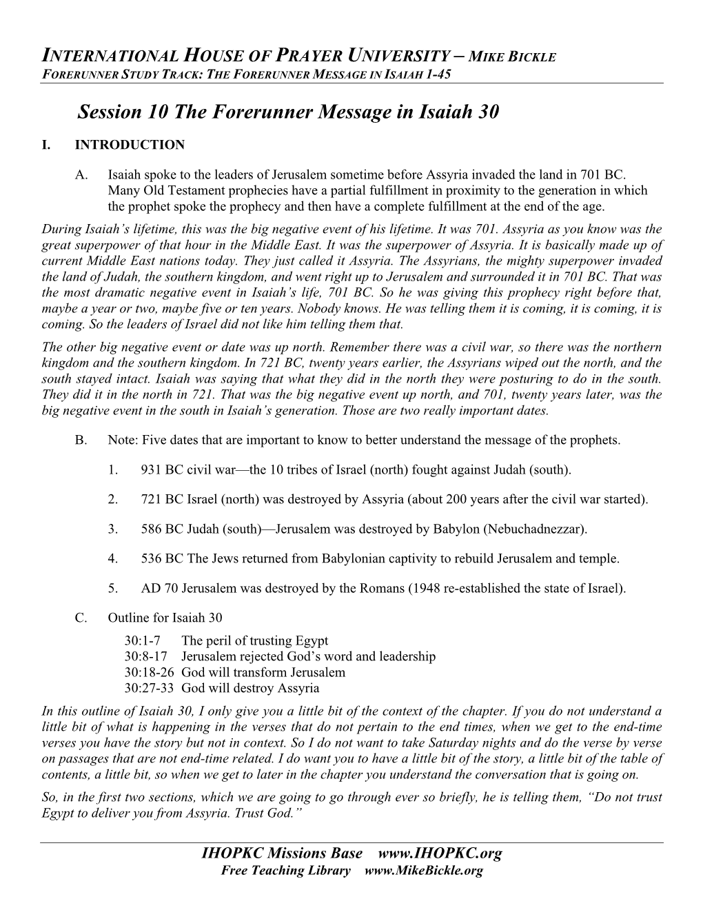 FST10.The Forerunner Message in Isaiah 30.Study Notes.171027