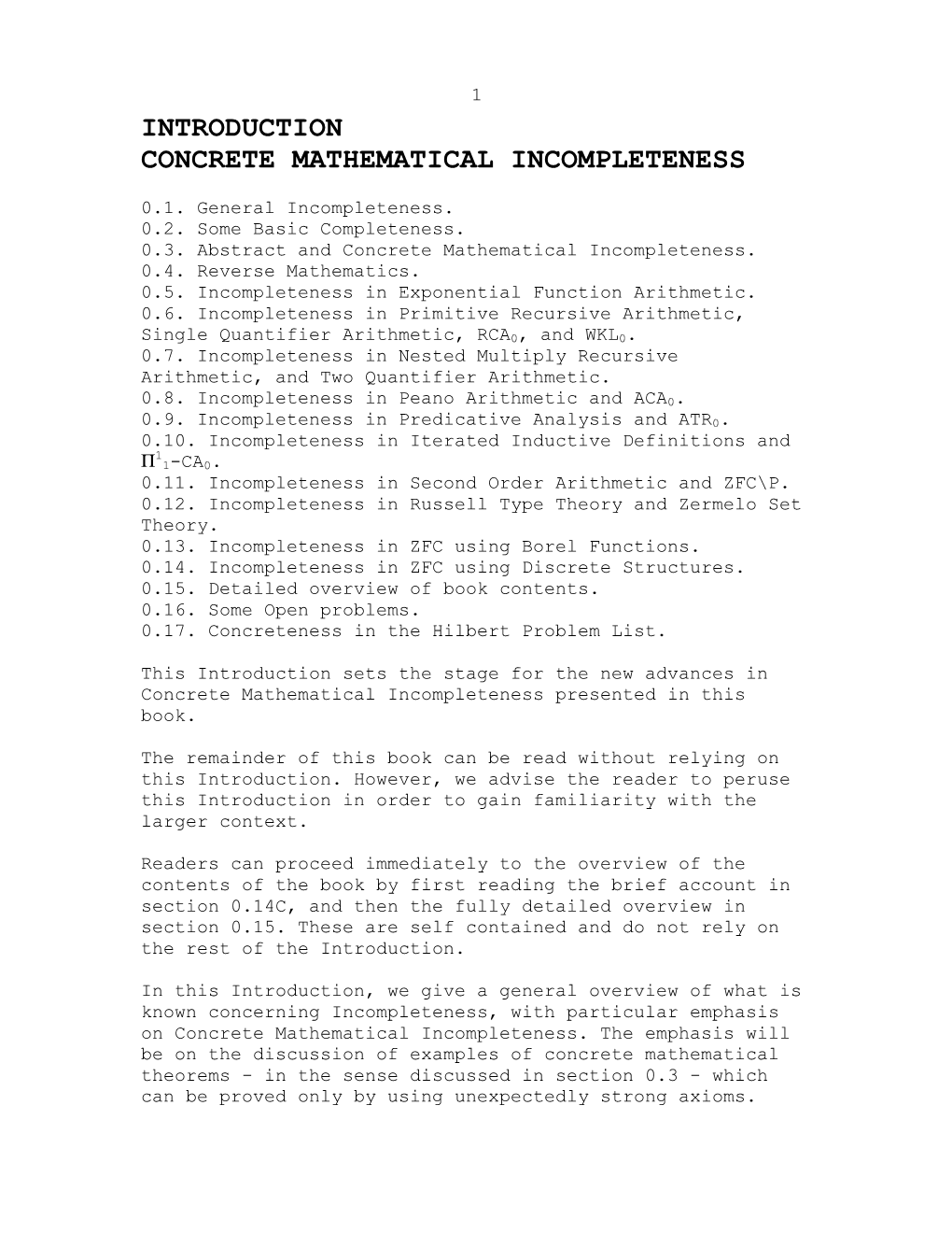 Introduction Concrete Mathematical Incompleteness