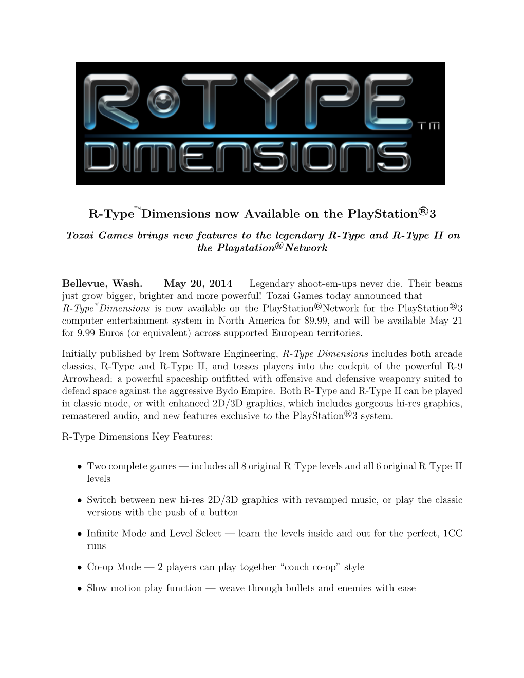 R-Type™ Dimensions Now Available on the Playstation®3