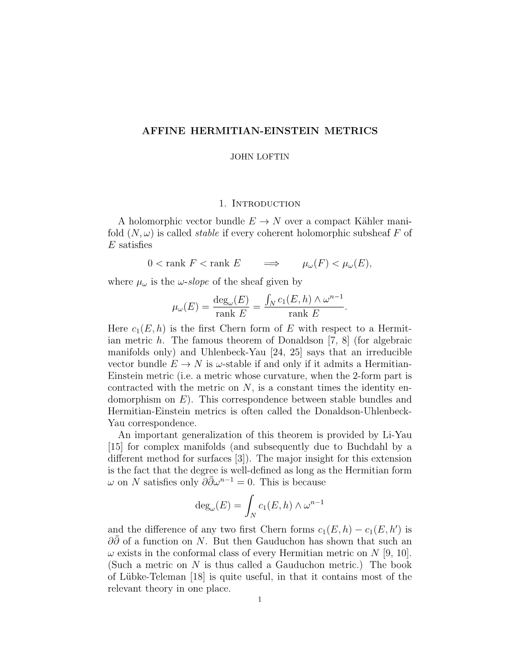 Affine Hermitian-Einstein Metrics