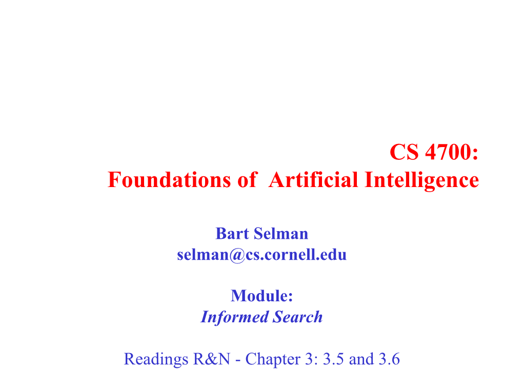 CS 4700: Foundations of Artificial Intelligence