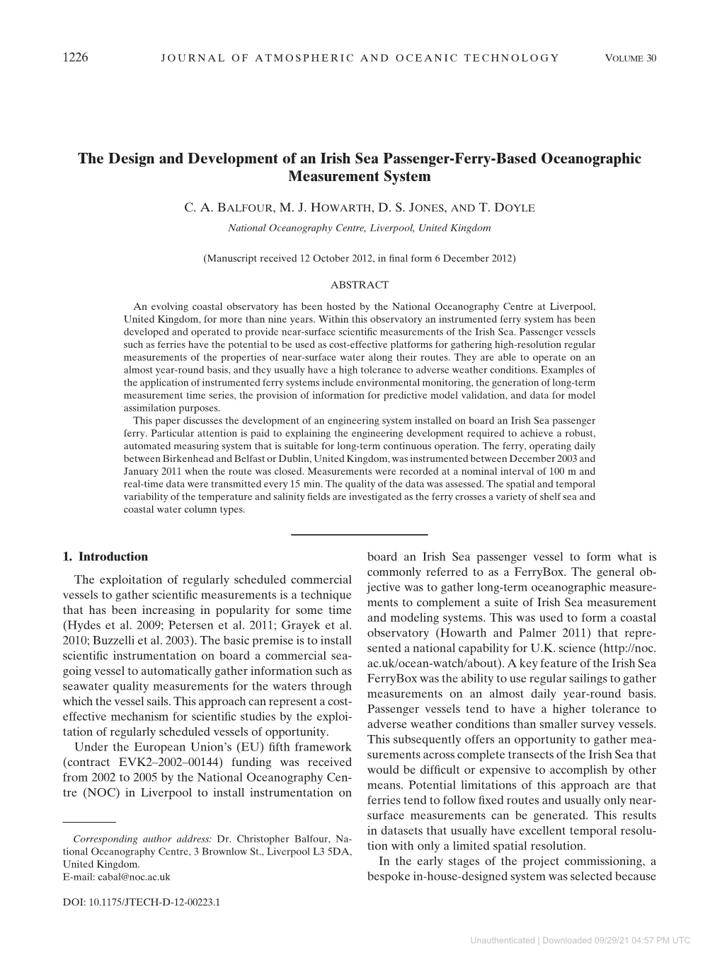 The Design and Development of an Irish Sea Passenger-Ferry-Based Oceanographic Measurement System