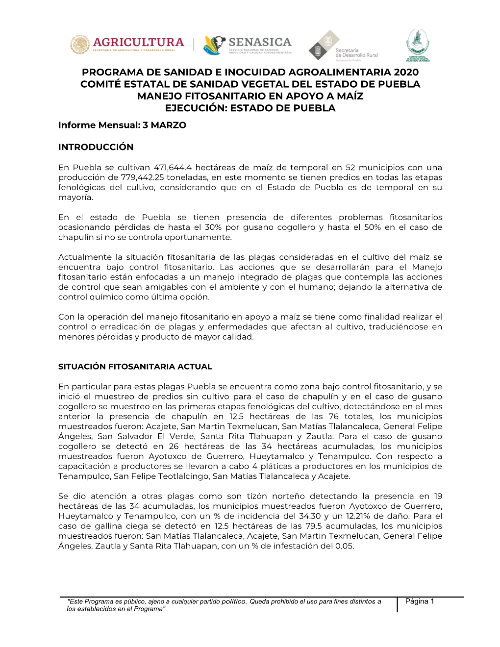 Programa De Sanidad E Inocuidad Agroalimentaria 2020 Comité Estatal De Sanidad Vegetal Del Estado De Puebla Manejo Fitosanitari
