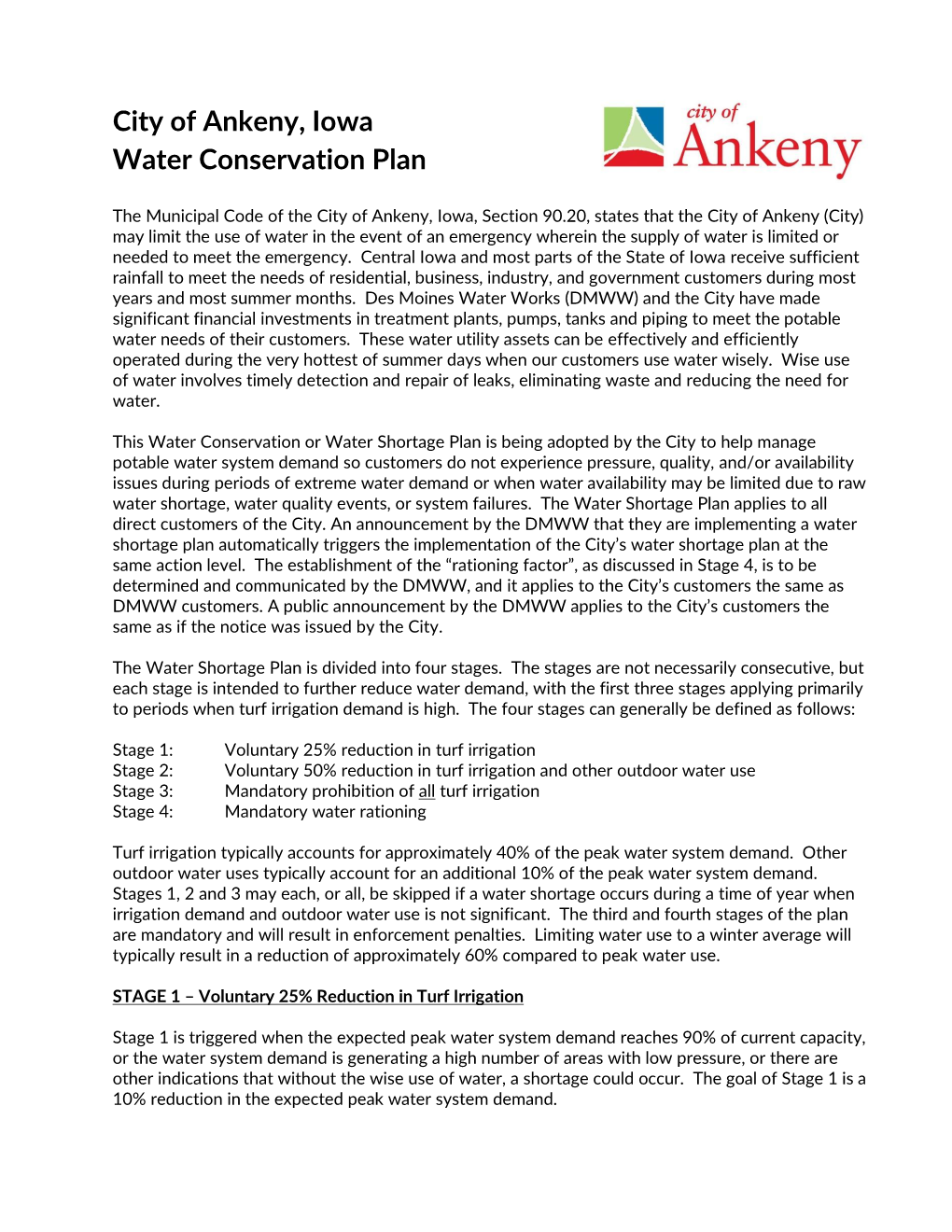 Ankeny Water Conservation Plan