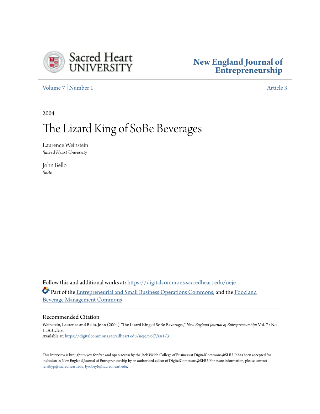 The Lizard King of Sobe Beverages Laurence Weinstein Sacred Heart University