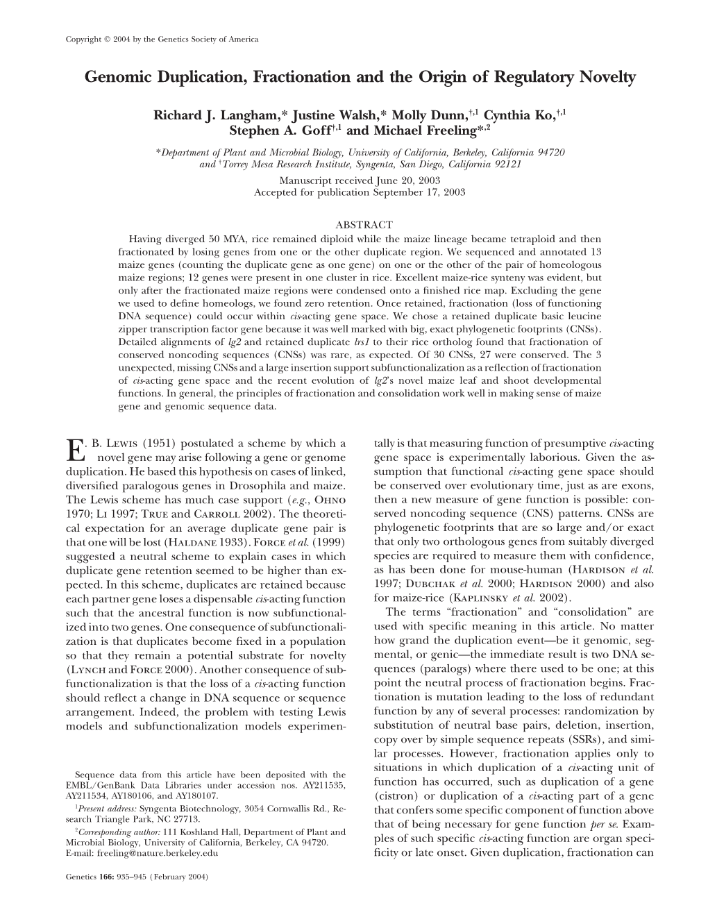 Genomic Duplication, Fractionation and the Origin of Regulatory Novelty