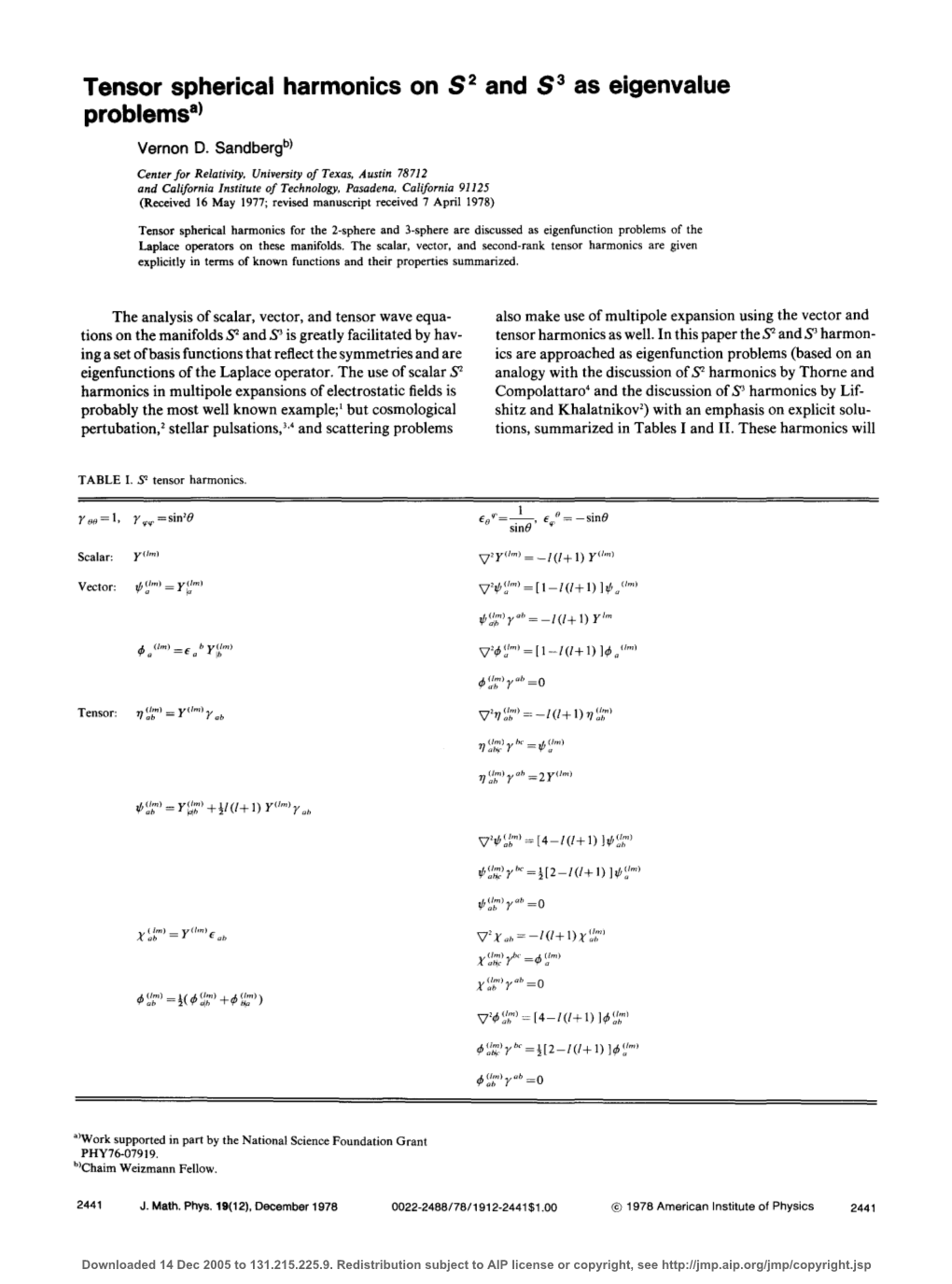 Tensor Spherical Harmonics on S 2 and S 3 As Eigenvalue Problemsa&gt;