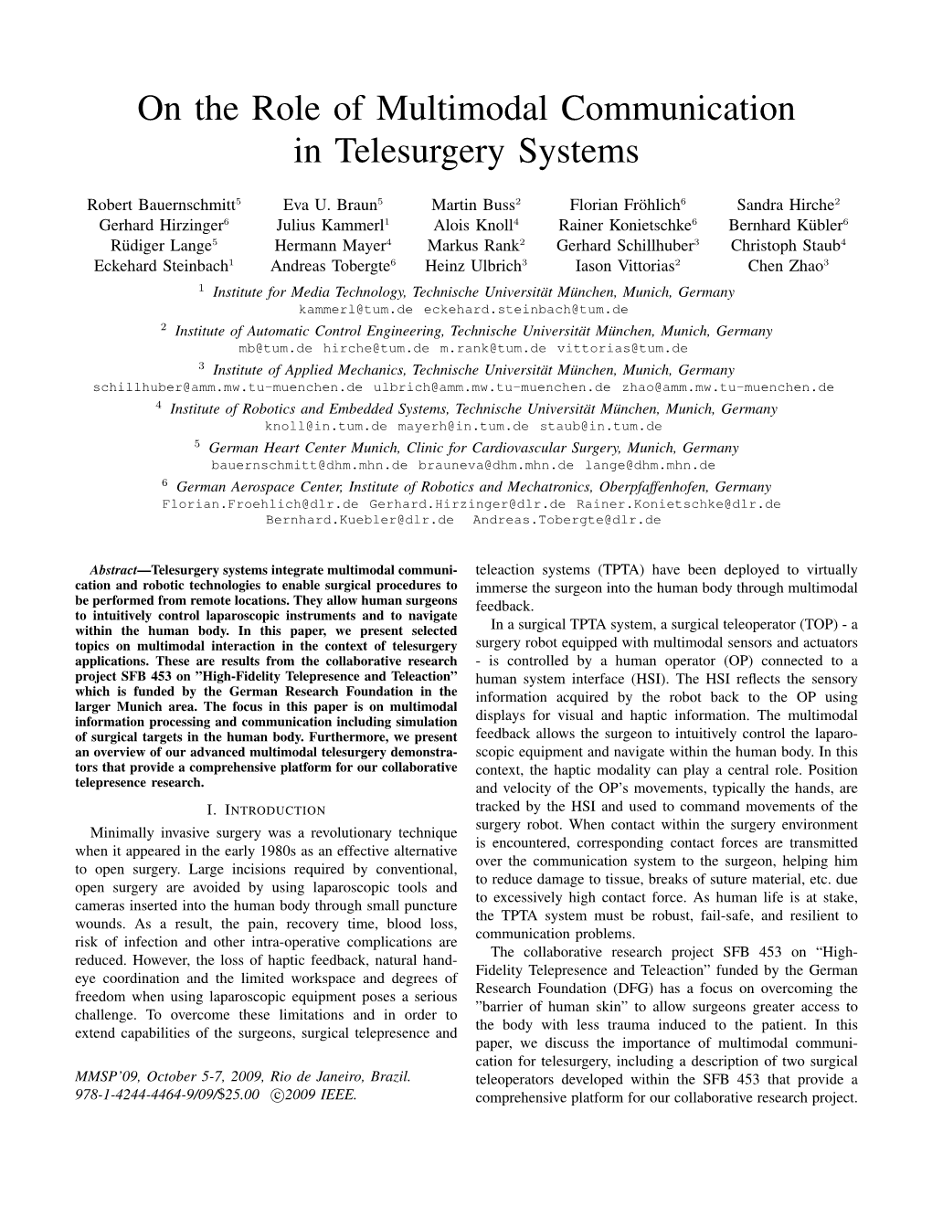 On the Role of Multimodal Communication in Telesurgery Systems