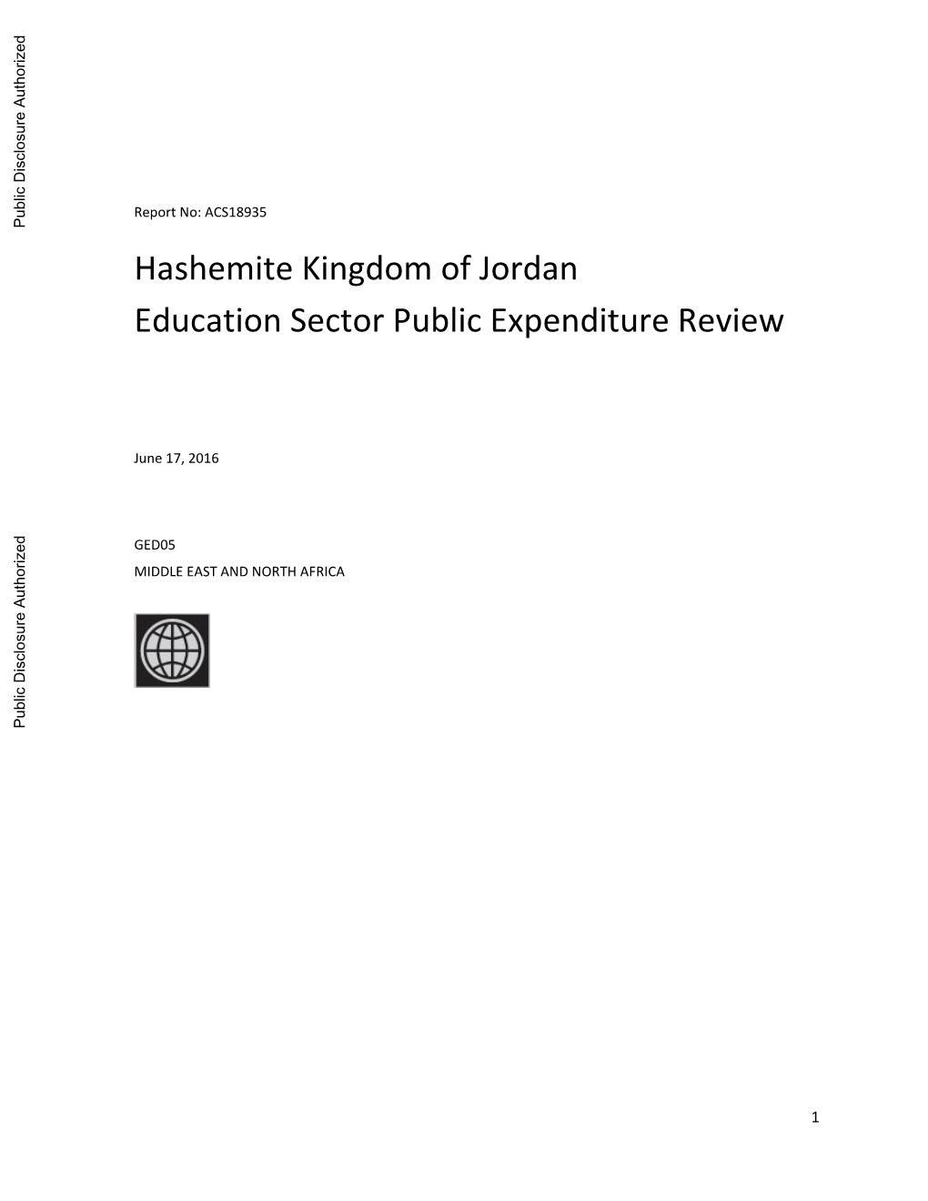 Hashemite Kingdom of Jordan Education Sector Public Expenditure Review