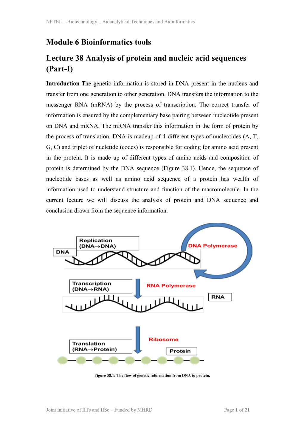 Module 6 Bioinformatics Tools Lecture 38 Analysis of Protein and Nucleic Acid Sequences (Part-I)