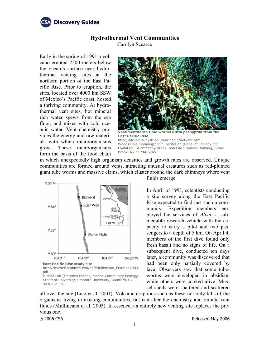 Hydrothermal Vent Communities Carolyn Scearce