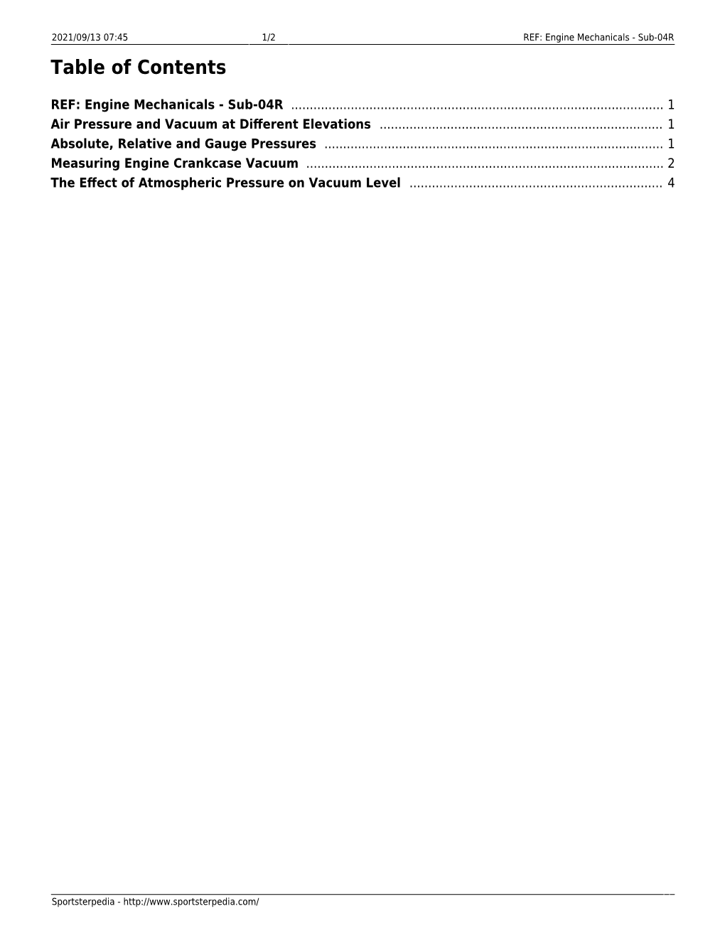 REF: Engine Mechanicals - Sub-04R Table of Contents