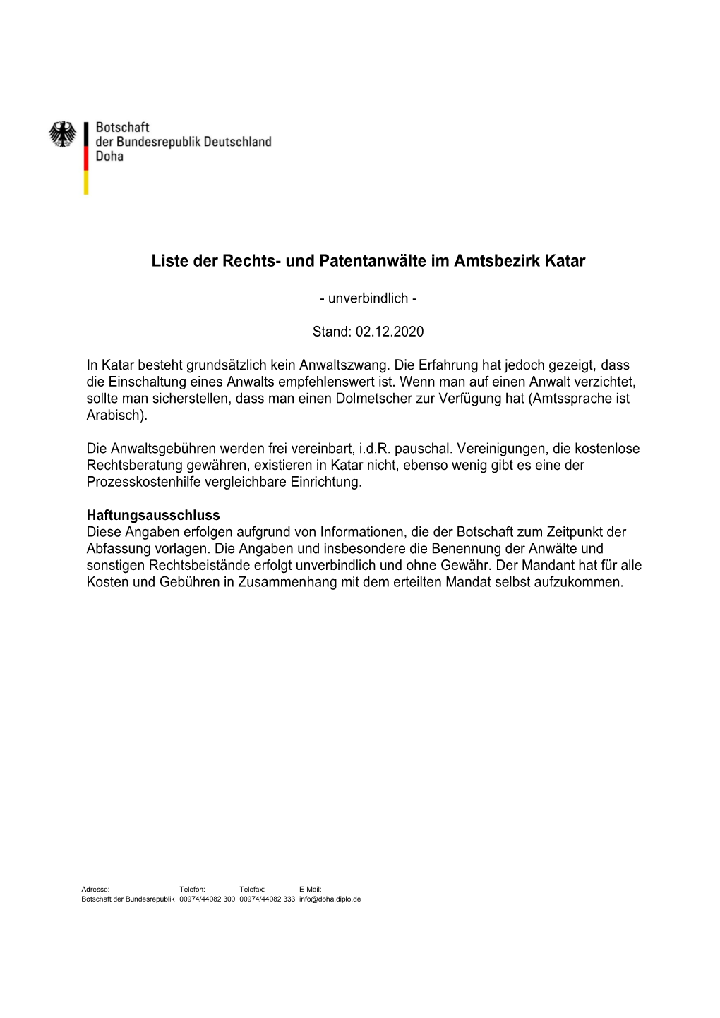 Liste Der Rechts- Und Patentanwälte Im Amtsbezirk Katar