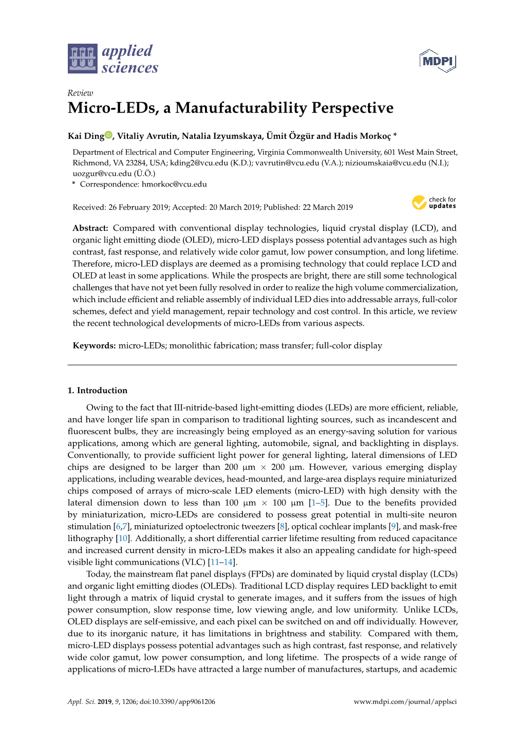 Micro-Leds, a Manufacturability Perspective