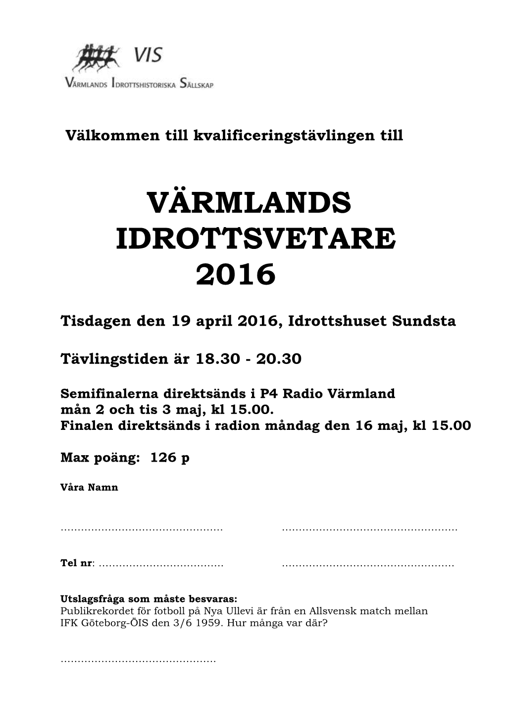 Värmlands Idrottsvetare 2016