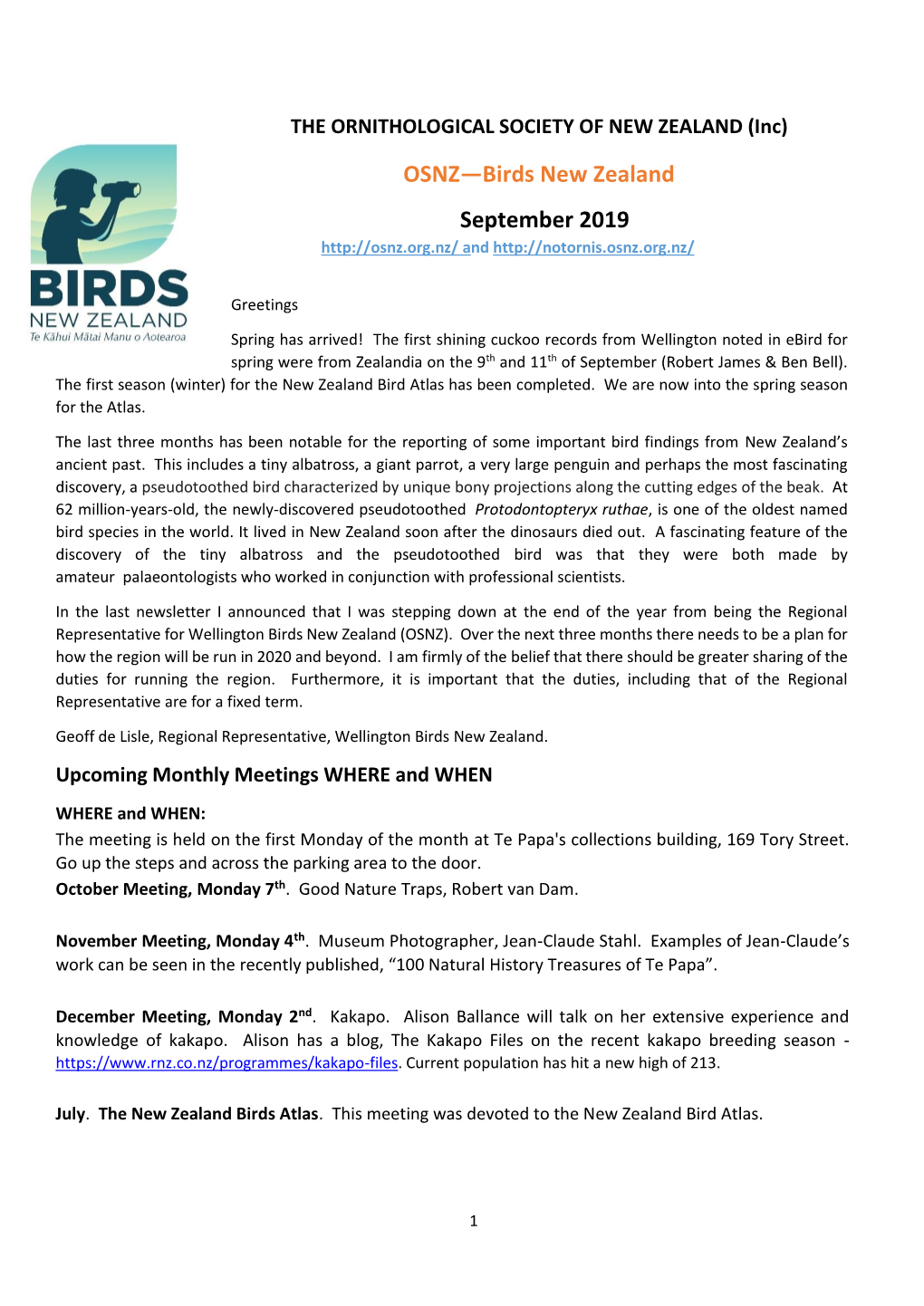 OSNZ—Birds New Zealand September 2019