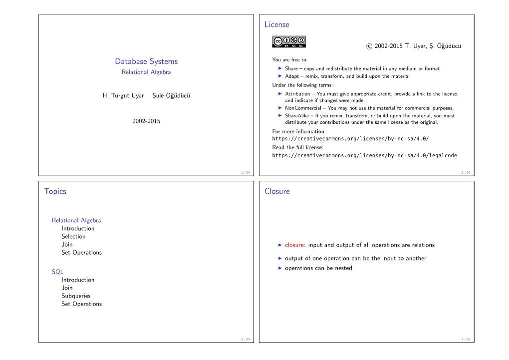 Database Systems License Topics Closure