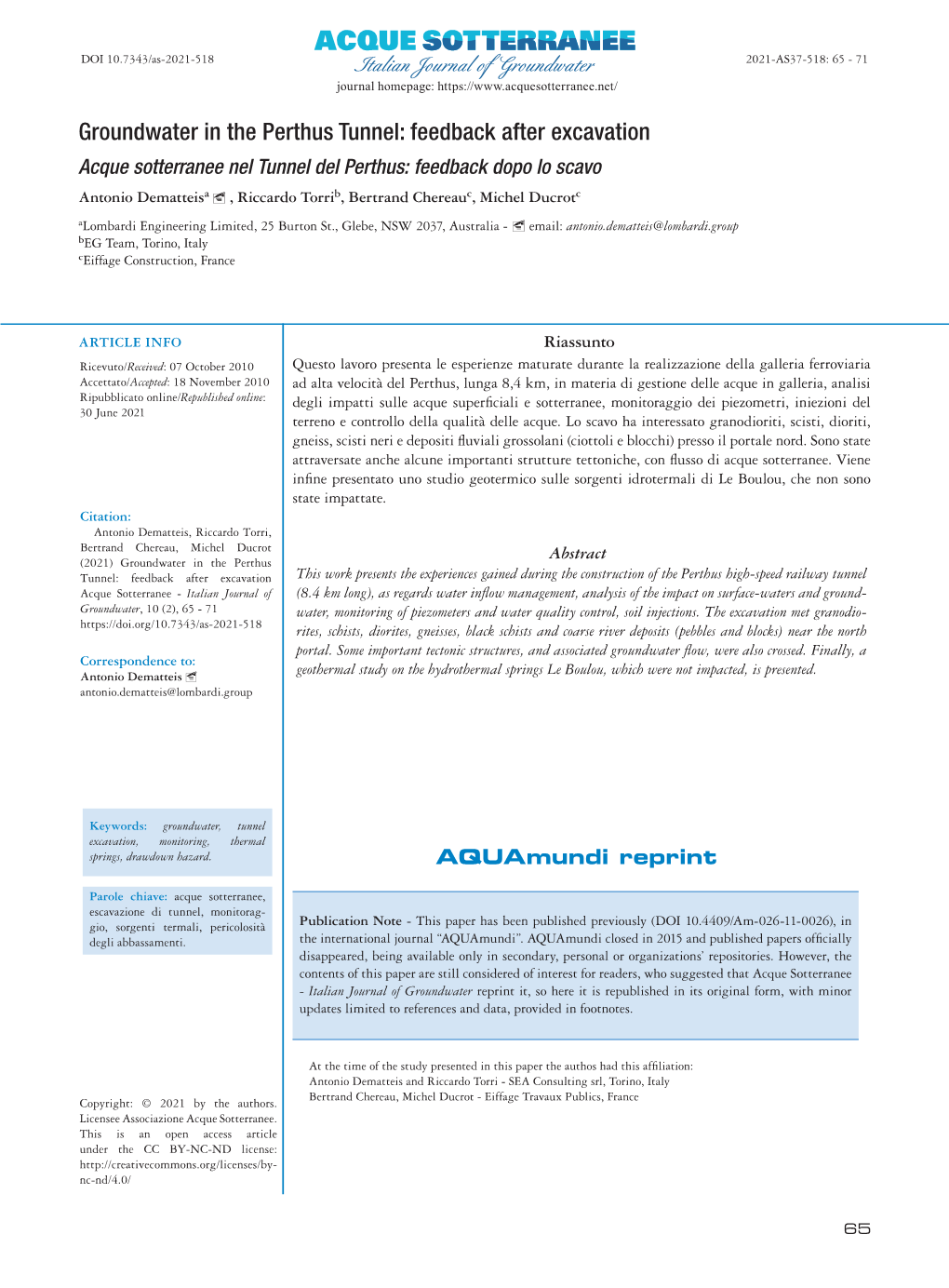 Groundwater in the Perthus Tunnel: Feedback After Excavation