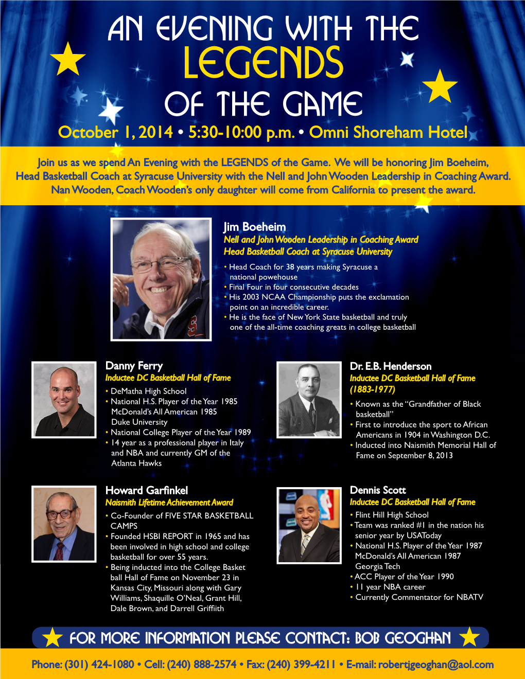 Legends of the Game October 1, 2014  5:30-10:00 P.M