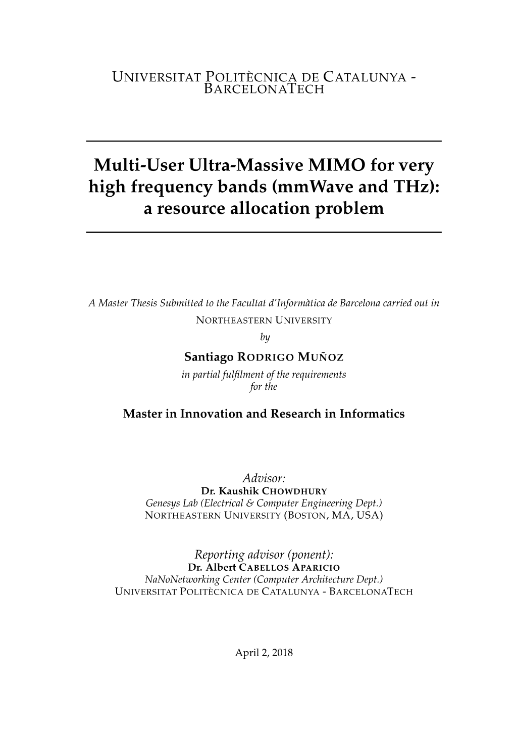 Multi-User Ultra-Massive MIMO for Very High Frequency Bands (Mmwave and Thz): a Resource Allocation Problem