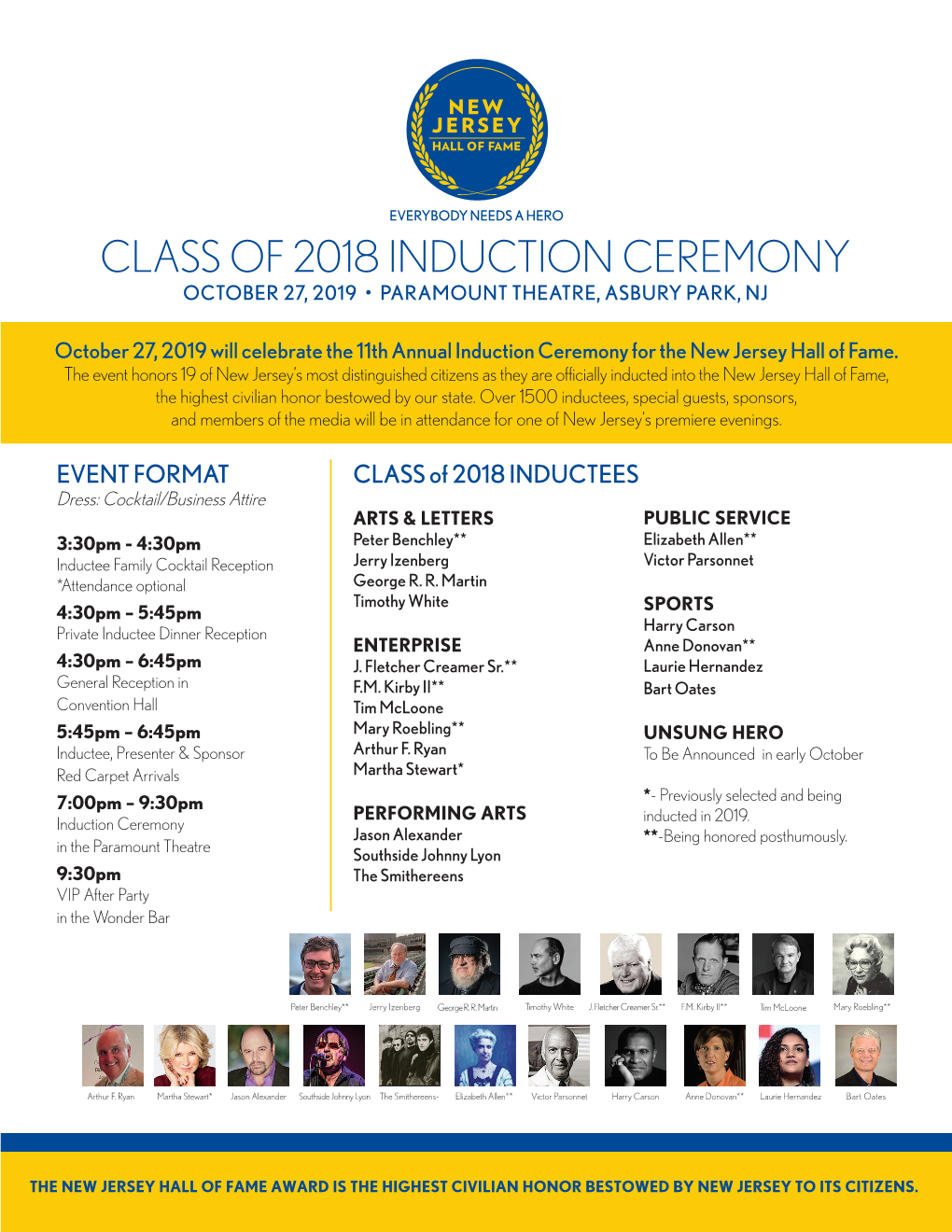 Class of 2018 Induction Ceremony October 27, 2019 • Paramount Theatre, Asbury Park, Nj