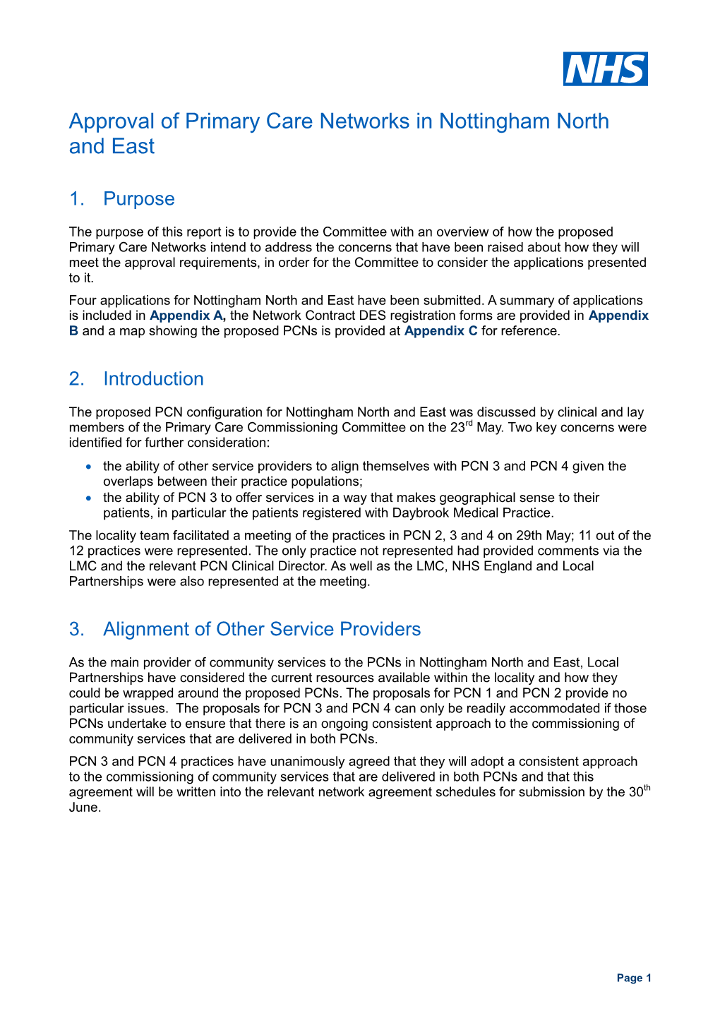 Approval of Primary Care Networks in Nottingham North and East