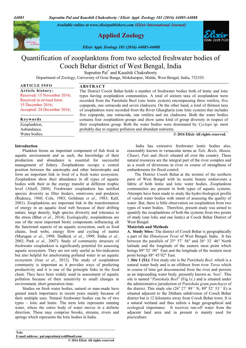 Quantification of Zooplanktons from Two Selected Freshwater Bodies Of