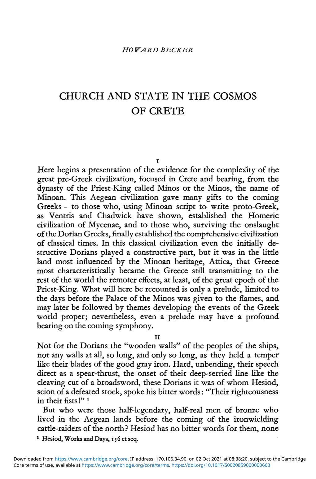 Church and State in the Cosmos of Crete