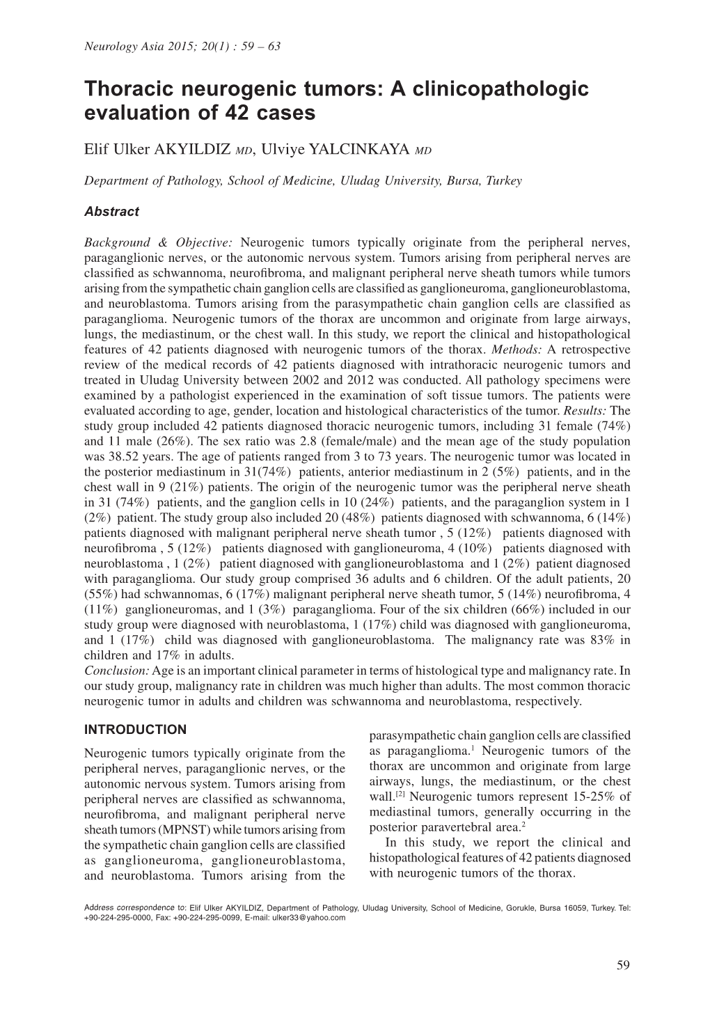 Thoracic Neurogenic Tumors: a Clinicopathologic Evaluation of 42 Cases