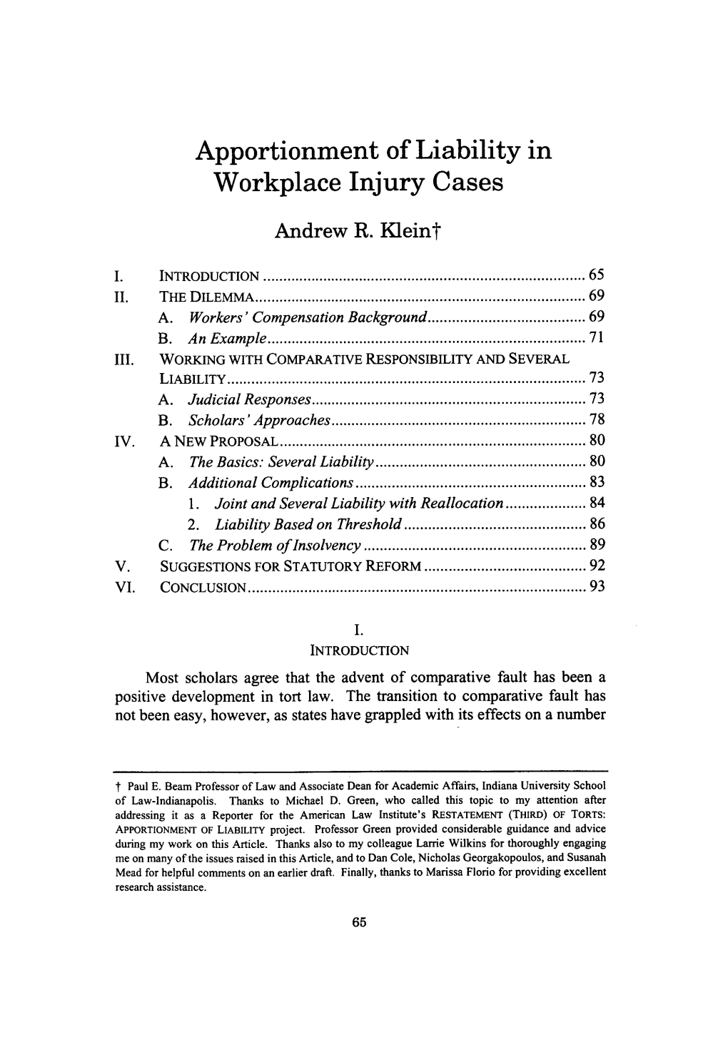 Apportionment of Liability in Workplace Injury Cases