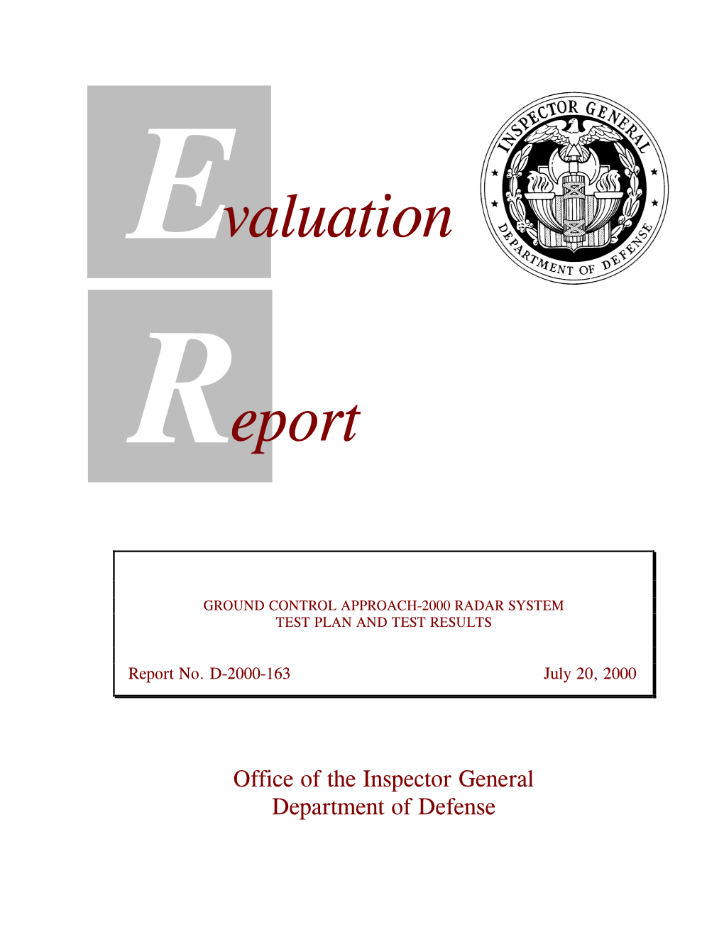 Ground Control Approach-2000 Radar System Test Plan and Test Results