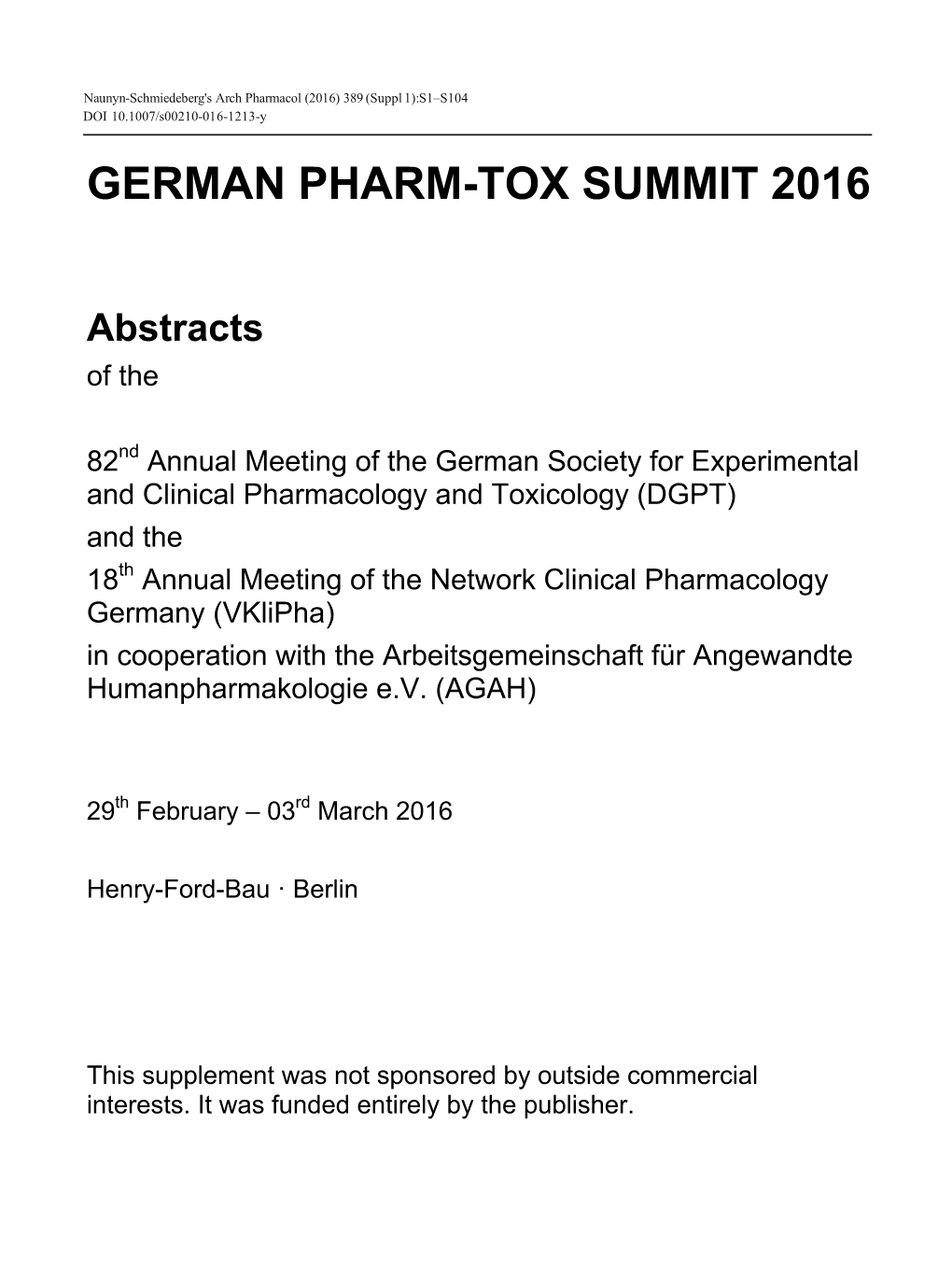 German Pharm-Tox Summit 2016