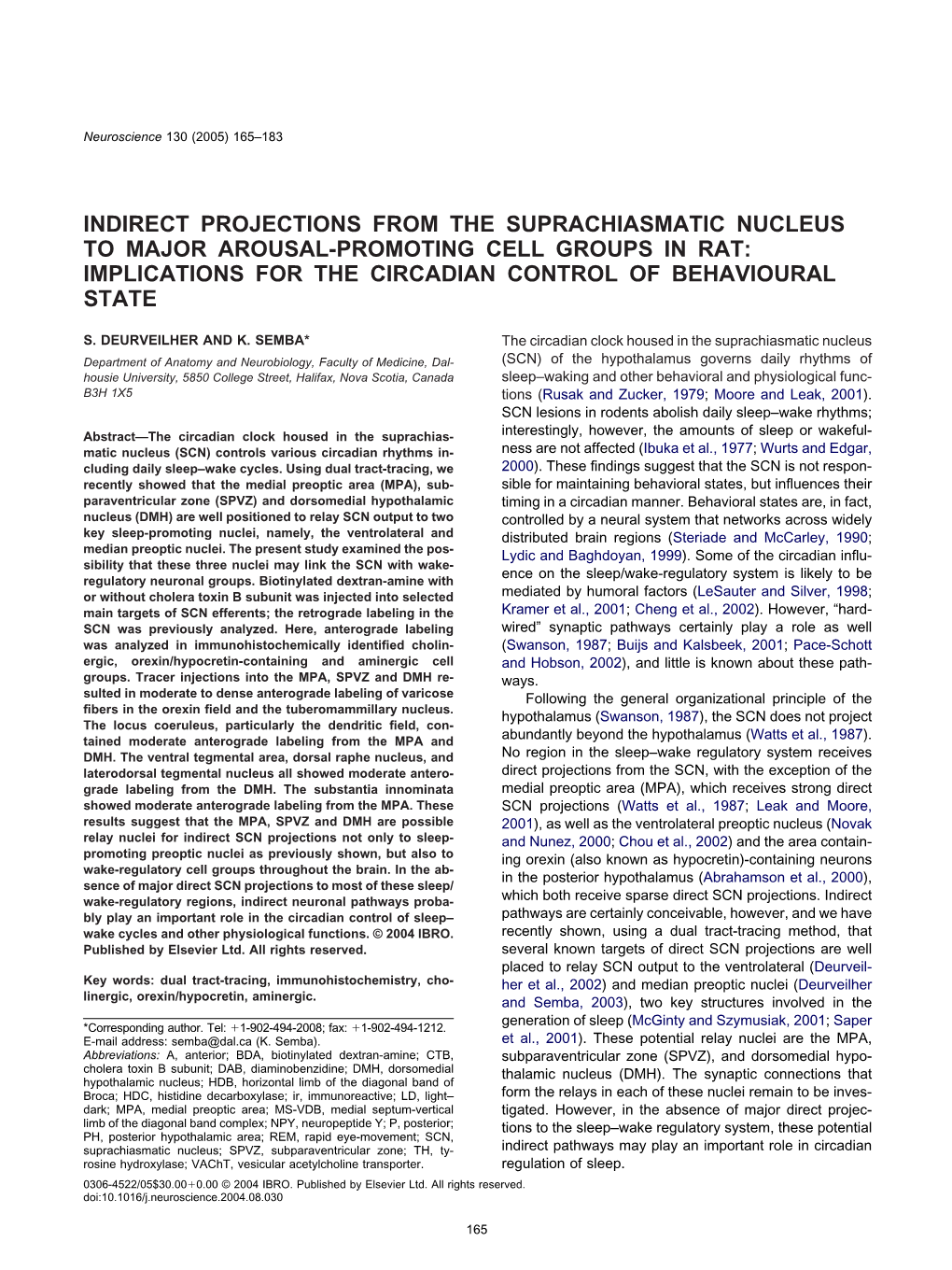 Indirect Projections from the Suprachiasmatic Nucleus to Major Arousal-Promoting Cell Groups in Rat: Implications for the Circadian Control of Behavioural State