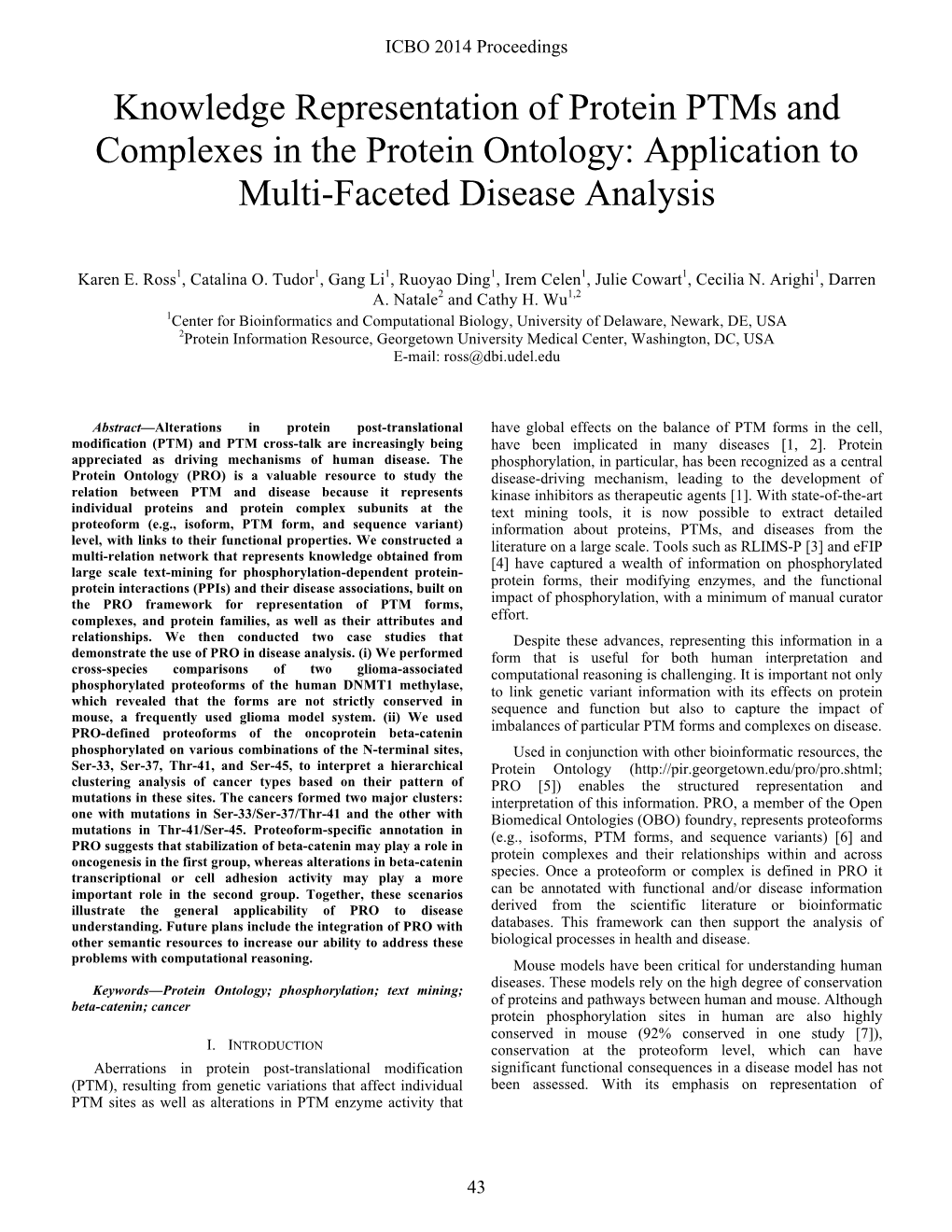 Knowledge Representation of Protein Ptms and Complexes in the Protein Ontology: Application to Multi-Faceted Disease Analysis