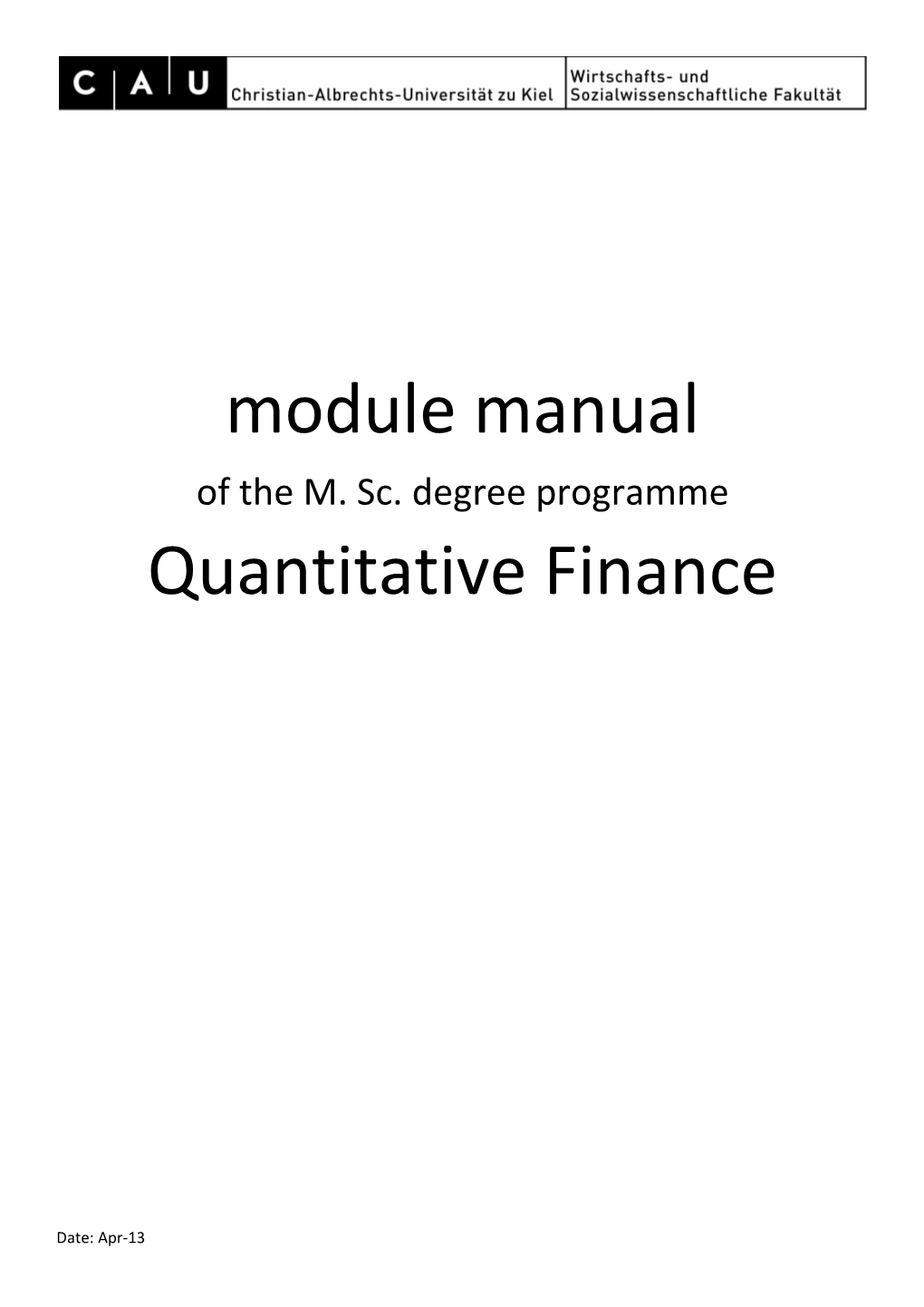 Module Manual Quantitative Finance