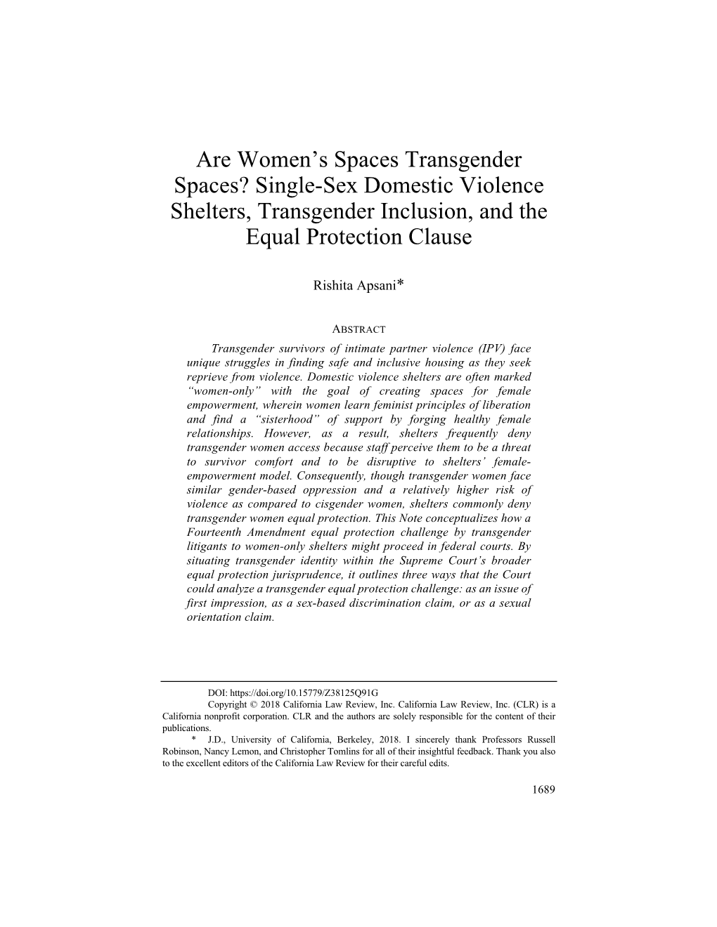 Are Women's Spaces Transgender Spaces?