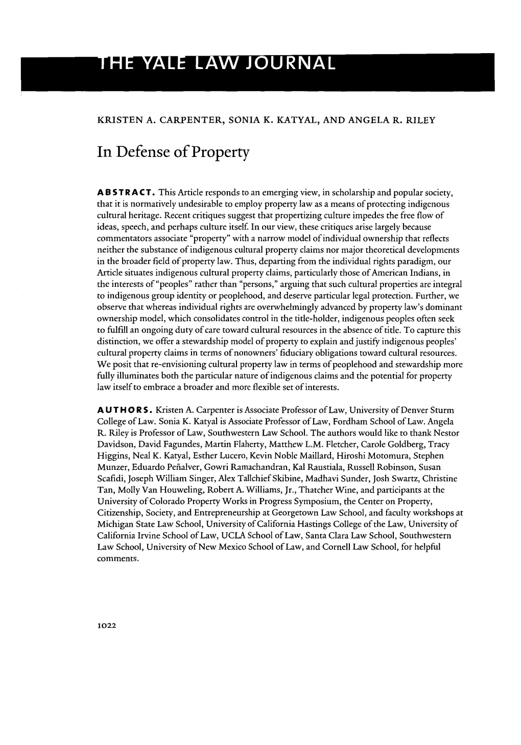 In Defense of Property