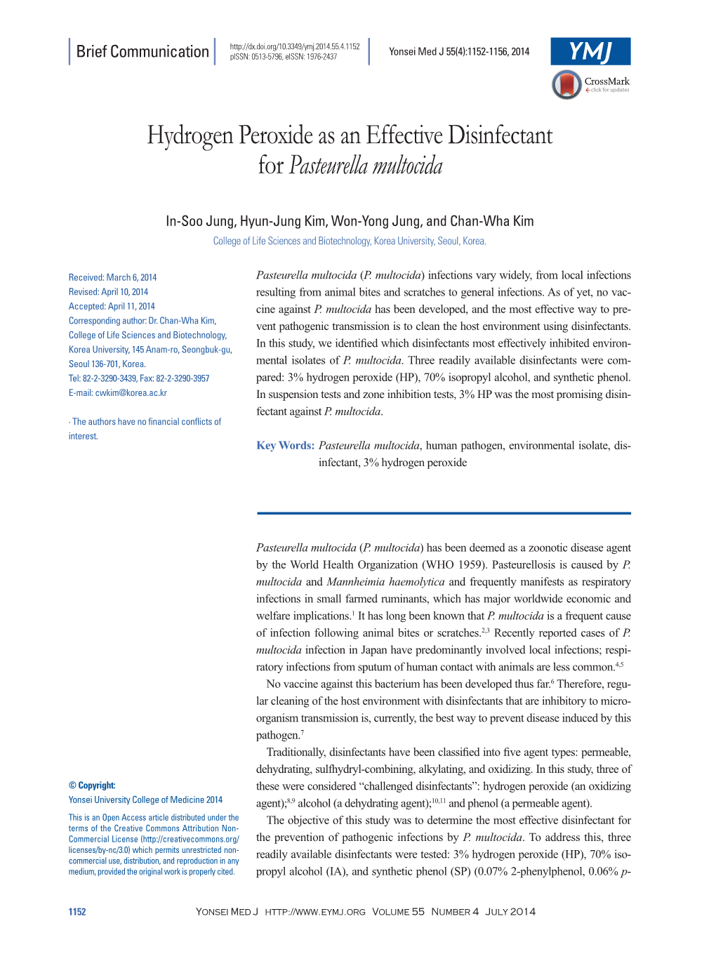 Hydrogen Peroxide As an Effective Disinfectant for Pasteurella Multocida