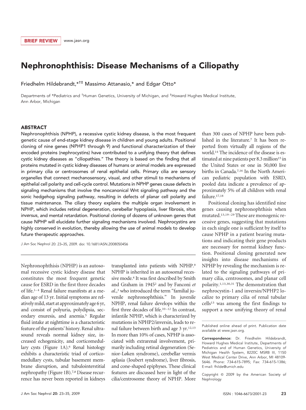 Nephronophthisis: Disease Mechanisms of a Ciliopathy