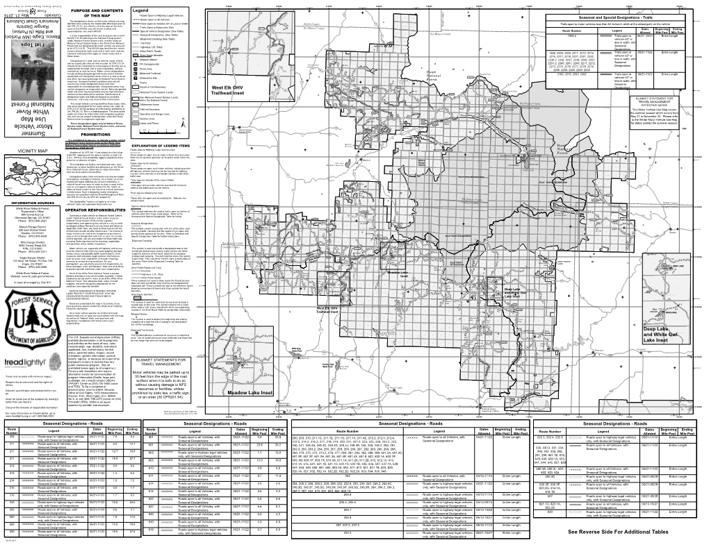 National Forest White River Use Map Motor Vehicle Summer