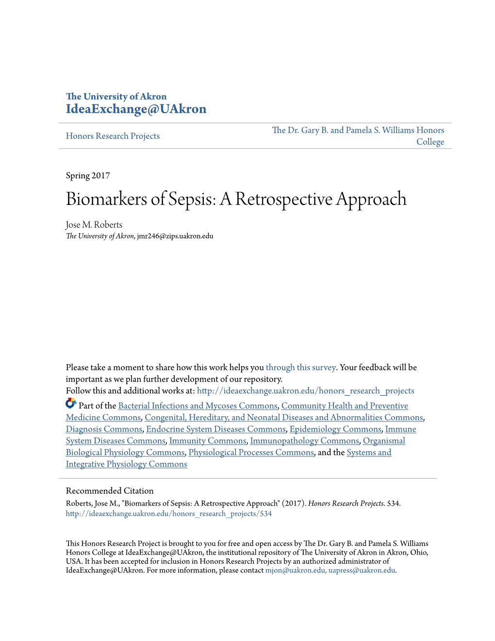 Biomarkers of Sepsis: a Retrospective Approach Jose M