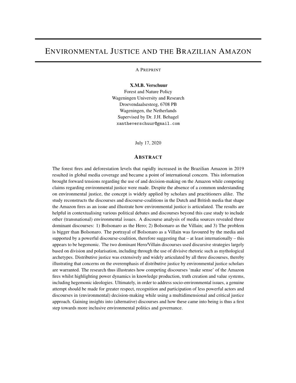 Environmental Justice and the Brazilian Amazon