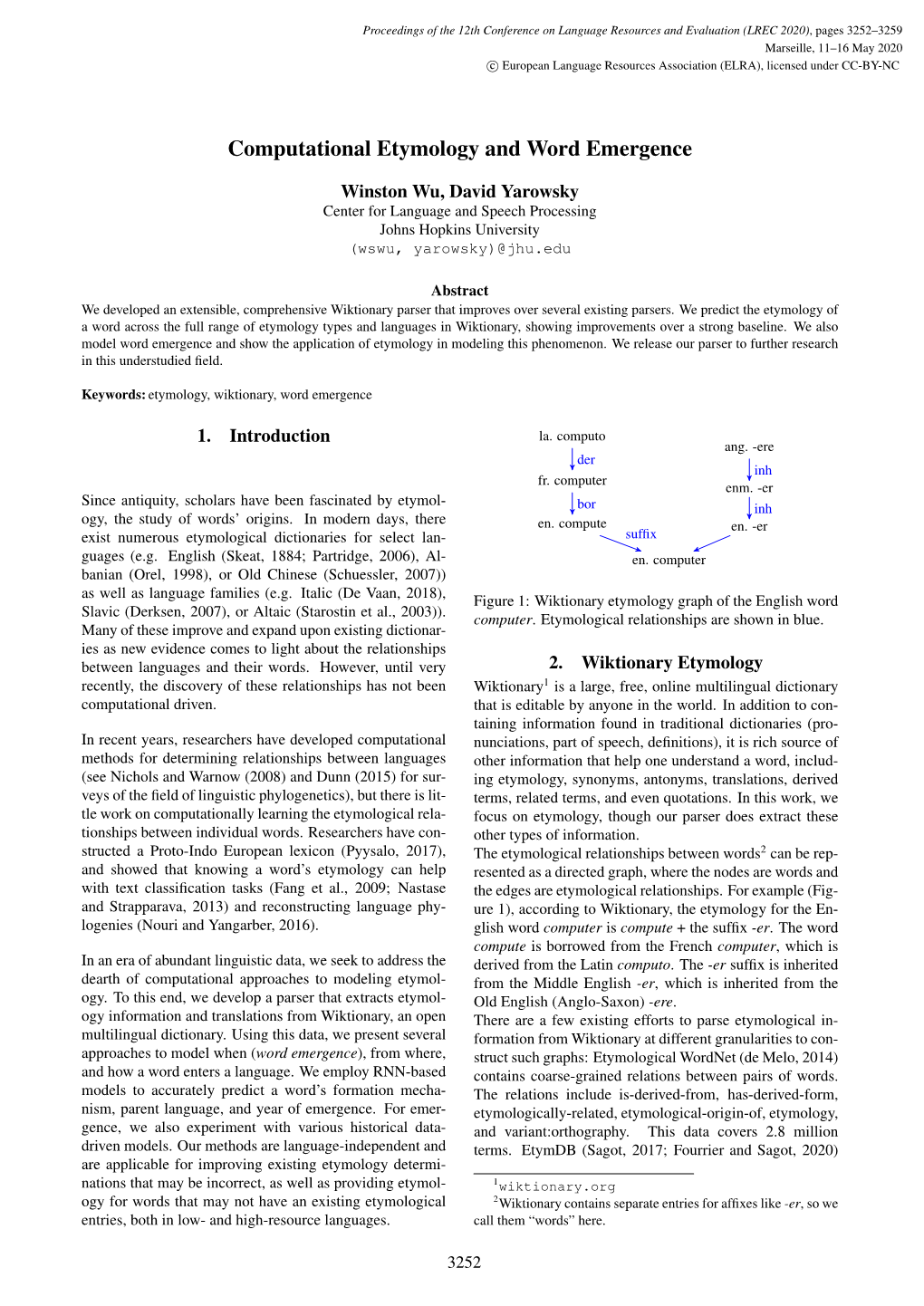 Computational Etymology and Word Emergence