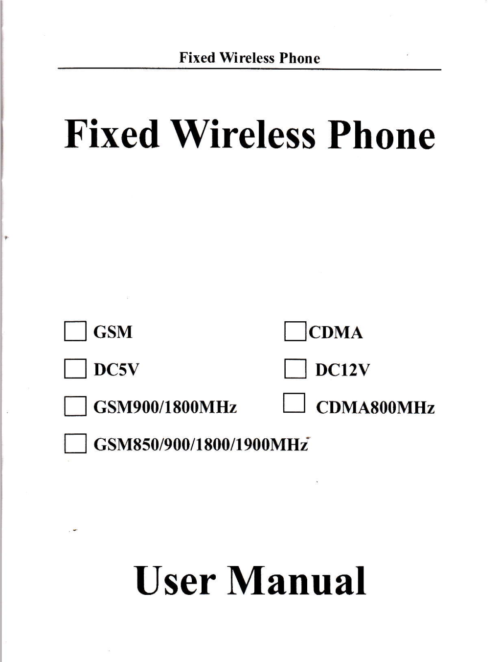 User Manual Fixed Wireless Phone