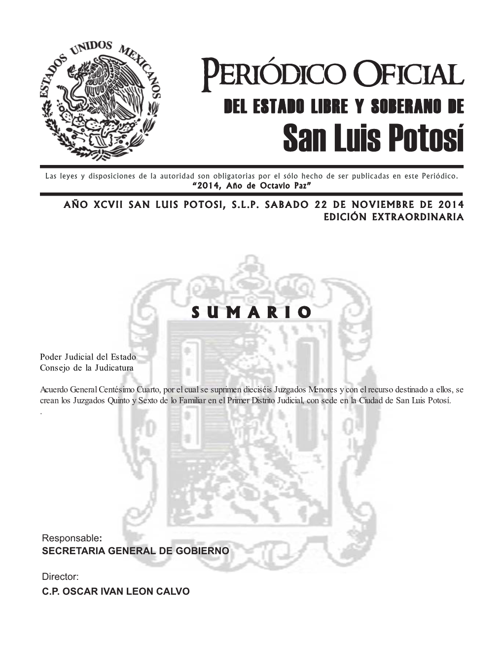 Periódico Oficial DEL ESTADO LIBRE Y SOBERANO DE San Luis Potosí